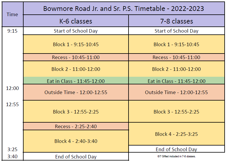 Bowmore Daily Timetable 2022-23 revised